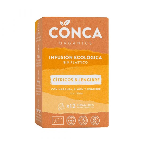 Infusión de citricos y jengibre ecológica y vegana de Conca Organics